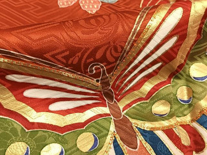 平和屋着物●豪華振袖　駒刺繍　舞蝶文　暈し染め　金彩　正絹　逸品　AABI1297fy