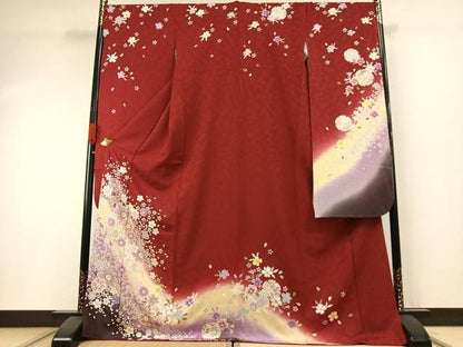 平和屋着物●豪華振袖　雪輪花文　暈し染め　金彩　ロング丈　正絹　逸品　AABI1298fy