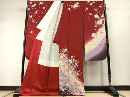 平和屋着物●豪華振袖　雪輪花文　暈し染め　金彩　ロング丈　正絹　逸品　AABI1298fy