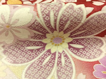 平和屋着物●豪華振袖　雪輪花文　暈し染め　金彩　ロング丈　正絹　逸品　AABI1298fy