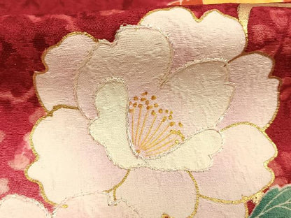平和屋着物●豪華振袖・長襦袢(無双仕立て)セット　草花文　暈し染め　金彩　ロング丈　半衿刺繍　正絹　逸品　AABI1299fy