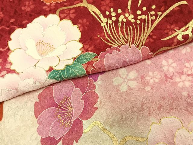 平和屋着物●豪華振袖・長襦袢(無双仕立て)セット　草花文　暈し染め　金彩　ロング丈　半衿刺繍　正絹　逸品　AABI1299fy