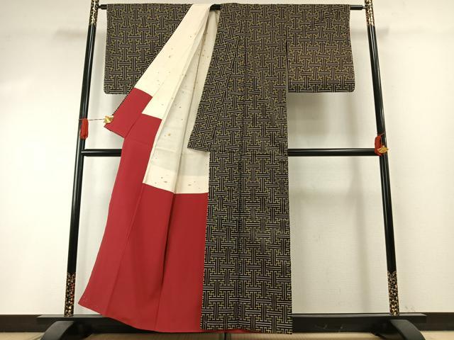 平和屋着物●本場大島紬　龍郷絣　秋名バラ　アンサンブル　反端付き　正絹　逸品　AABI1301fy