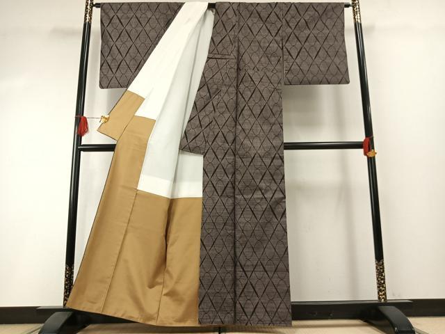 平和屋着物●本場大島紬　カタス9マルキ　幾何学文様　反端付き　正絹　逸品　AABI1303fy