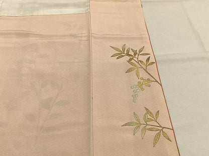 平和屋着物●十日町友禅作家　松雨　訪問着　枝花文　暈し染め　金銀彩　正絹　逸品　AABI1305fy