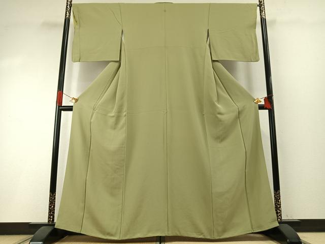 平和屋着物●上質な色無地　抹茶色　正絹　逸品　AABI1306fy