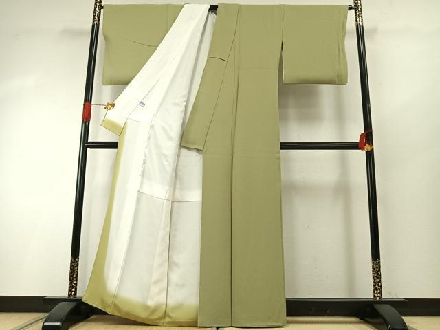 平和屋着物●上質な色無地　抹茶色　正絹　逸品　AABI1306fy