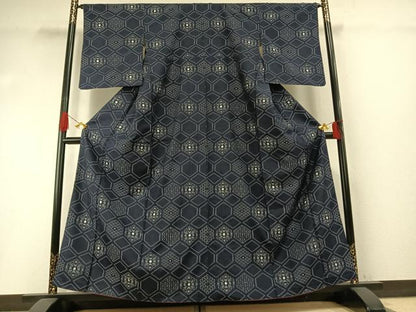 平和屋着物●上質な紬　亀甲文様　正絹　逸品　AABI1307fy