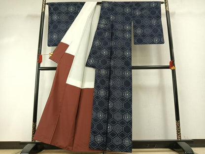 平和屋着物●上質な紬　亀甲文様　正絹　逸品　AABI1307fy