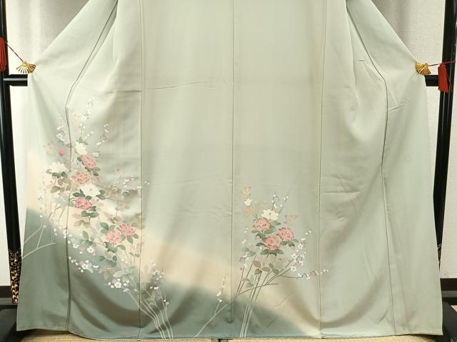 平和屋着物●訪問着　友禅　作家物　枝花文　暈し染め　正絹　逸品　AABI1309fy