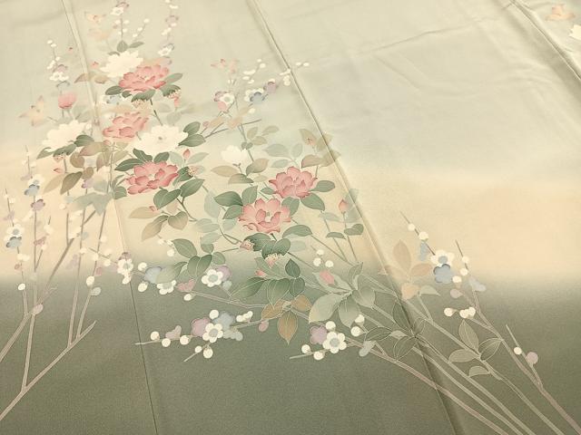 平和屋着物●訪問着　友禅　作家物　枝花文　暈し染め　正絹　逸品　AABI1309fy