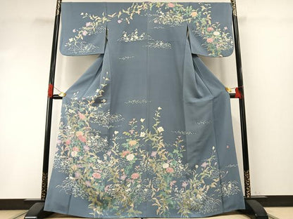 平和屋着物●訪問着　友禅　作家物　草花文　正絹　逸品　AABI1311fy