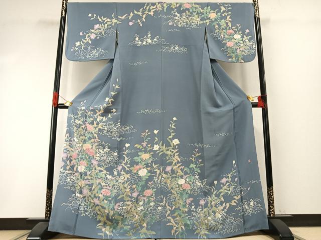 平和屋着物●訪問着　友禅　作家物　草花文　正絹　逸品　AABI1311fy