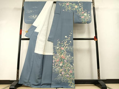 平和屋着物●訪問着　友禅　作家物　草花文　正絹　逸品　AABI1311fy