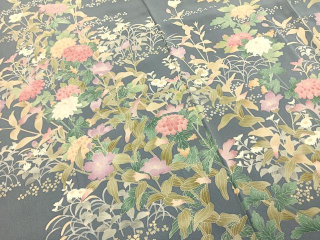 平和屋着物●訪問着　友禅　作家物　草花文　正絹　逸品　AABI1311fy