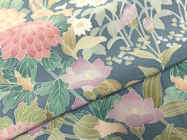 平和屋着物●訪問着　友禅　作家物　草花文　正絹　逸品　AABI1311fy