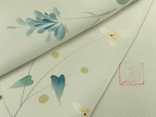 平和屋着物●本加賀友禅作家 内嶋さつき 　長襦袢　袷　手描き　草花文　さが美扱い　正絹　逸品　AABI1312fy