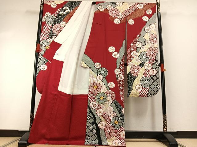 平和屋着物●豪華振袖　駒刺繍　絞り　舞花文　金彩　京都きもの友禅扱い　ロング丈　正絹　逸品　AABI1314fy