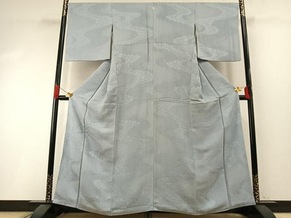 平和屋着物●上質な色無地　流水花地紋　水色　正絹　逸品　AABI1319fy
