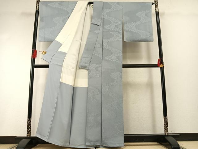 平和屋着物●上質な色無地　流水花地紋　水色　正絹　逸品　AABI1319fy