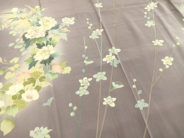 平和屋着物●友禅作家　岡部修治　訪問着　草花文　暈し染め　正絹　逸品　AABI1320fy