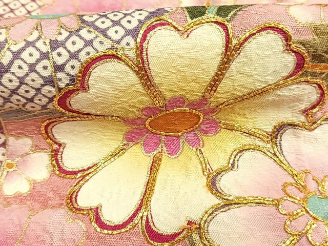 平和屋着物●豪華振袖　駒刺繍　草花文　暈し染め　金彩　京都きもの友禅扱い　正絹　逸品　AABI1321fy