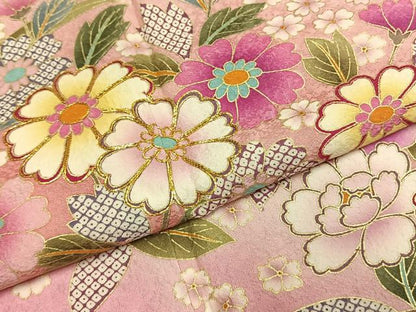 平和屋着物●豪華振袖　駒刺繍　草花文　暈し染め　金彩　京都きもの友禅扱い　正絹　逸品　AABI1321fy