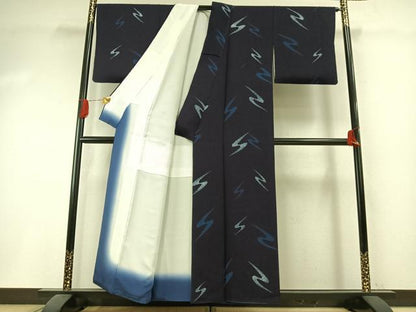 平和屋着物●上質な小紋　本藍　流水文　正絹　逸品　AABI1323fy