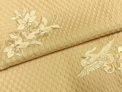 平和屋着物●訪問着　お召地　総刺繍　花鳥文　金糸　正絹　逸品　AABI1324fy