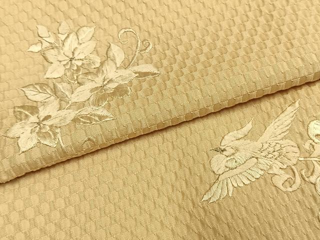 平和屋着物●訪問着　お召地　総刺繍　花鳥文　金糸　正絹　逸品　AABI1324fy