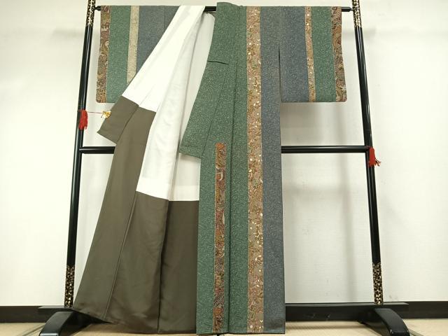平和屋着物●訪問着　紬地　花間道　金糸　金彩　正絹　逸品　AABI1325fy