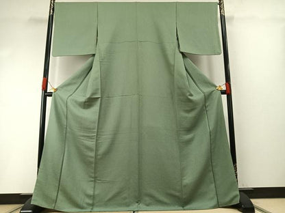 平和屋着物●上質な色無地　山葵色　正絹　逸品　AABI1328fy