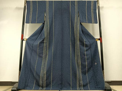 平和屋着物●上質な小紋　作家物　唐草花間道　金彩　ロング丈　正絹　逸品　AABI1330fy