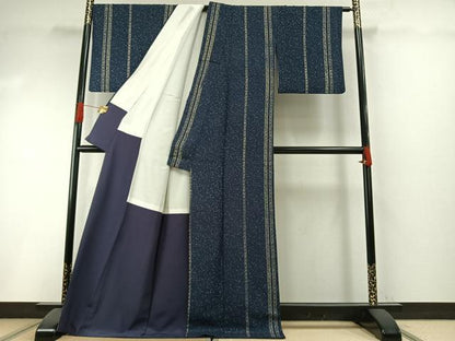 平和屋着物●上質な小紋　作家物　唐草花間道　金彩　ロング丈　正絹　逸品　AABI1330fy