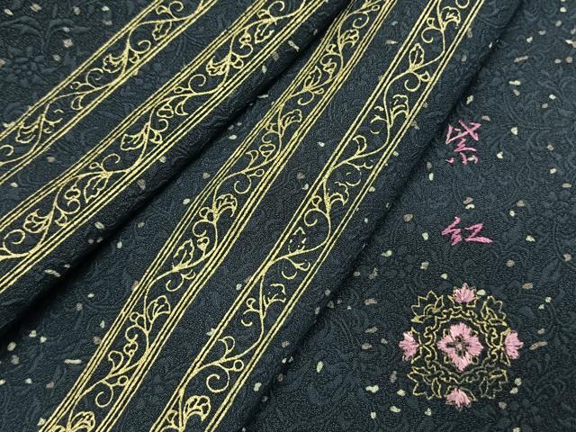 平和屋着物●上質な小紋　作家物　唐草花間道　金彩　ロング丈　正絹　逸品　AABI1330fy