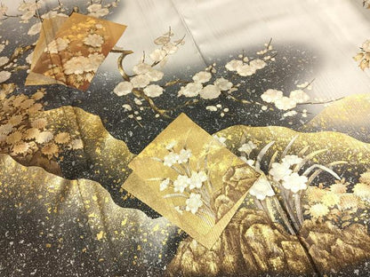 平和屋着物●訪問着　色紙重ね花文　暈し染め　銀糸　金銀彩　正絹　逸品　AABI1332fy