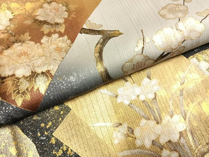 平和屋着物●訪問着　色紙重ね花文　暈し染め　銀糸　金銀彩　正絹　逸品　AABI1332fy