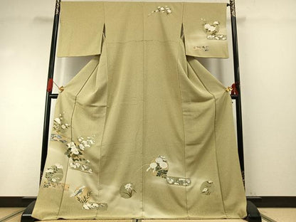 平和屋着物●訪問着　友禅　花鳥文　暈し染め　金銀彩　正絹　逸品　AABI1333fy