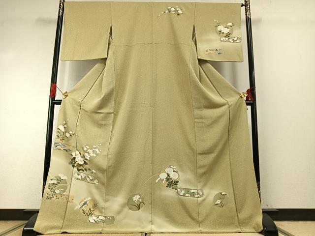 平和屋着物●訪問着　友禅　花鳥文　暈し染め　金銀彩　正絹　逸品　AABI1333fy
