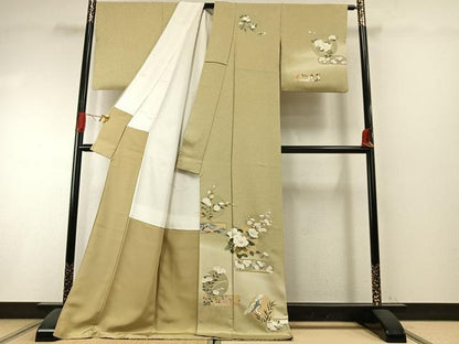 平和屋着物●訪問着　友禅　花鳥文　暈し染め　金銀彩　正絹　逸品　AABI1333fy
