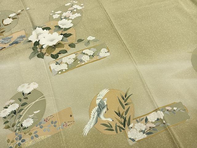 平和屋着物●訪問着　友禅　花鳥文　暈し染め　金銀彩　正絹　逸品　AABI1333fy