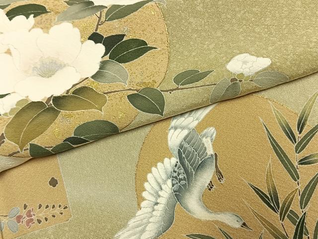平和屋着物●訪問着　友禅　花鳥文　暈し染め　金銀彩　正絹　逸品　AABI1333fy