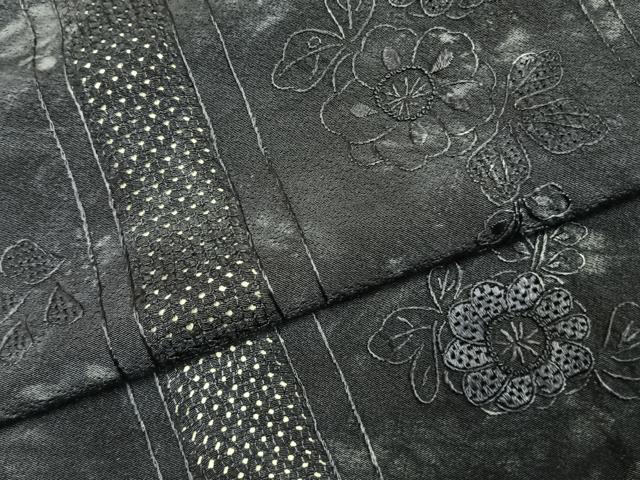 平和屋着物●上質な小紋　中国三大刺繍　スワトウ刺繍　汕頭刺繍　草花文　正絹　逸品　AABI1334fy