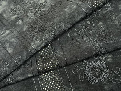 平和屋着物●上質な小紋　中国三大刺繍　スワトウ刺繍　汕頭刺繍　草花文　正絹　逸品　AABI1334fy