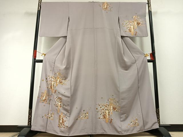 平和屋着物●訪問着　総刺繍　草花陶器文　金糸　正絹　逸品　AABI1336fy