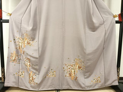 平和屋着物●訪問着　総刺繍　草花陶器文　金糸　正絹　逸品　AABI1336fy