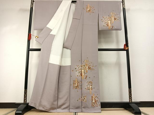 平和屋着物●訪問着　総刺繍　草花陶器文　金糸　正絹　逸品　AABI1336fy
