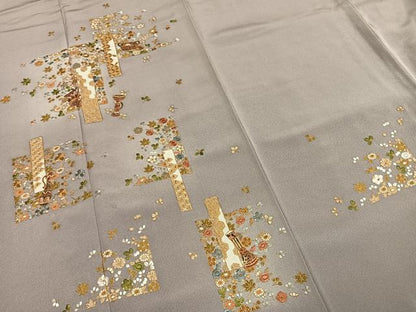 平和屋着物●訪問着　総刺繍　草花陶器文　金糸　正絹　逸品　AABI1336fy