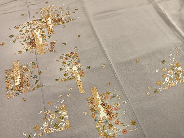 平和屋着物●訪問着　総刺繍　草花陶器文　金糸　正絹　逸品　AABI1336fy