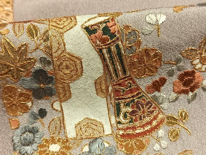 平和屋着物●訪問着　総刺繍　草花陶器文　金糸　正絹　逸品　AABI1336fy